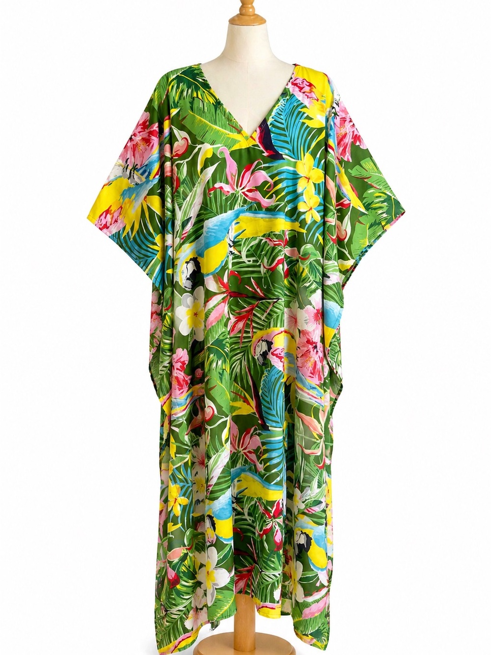 Gypsie Blu Tropical‎ Dress Parrot Floral, Boho Beach Cover Up, Flowy Oversized